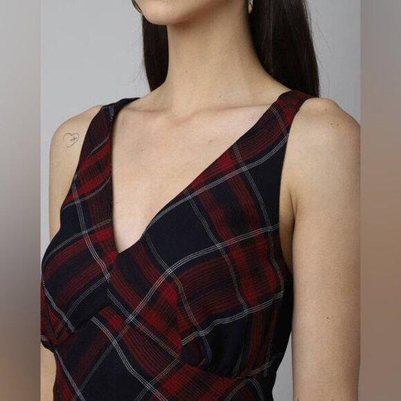 Avec Les Filles Side Slit Fitted Plaid Midi Dress NWT - Picture 2 of 8